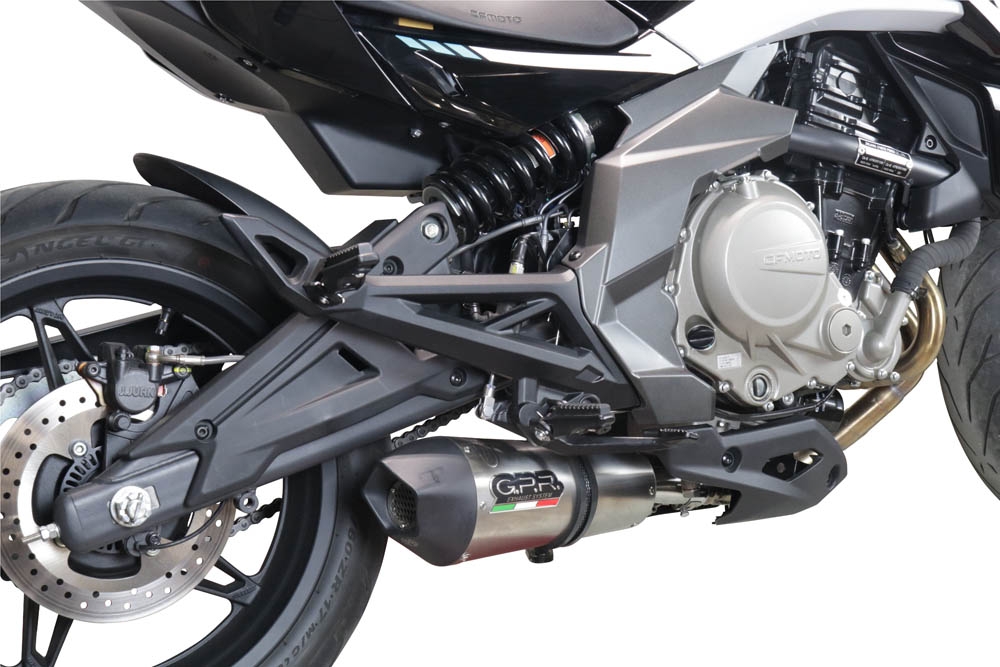 GPR exhaust compatible with  Cf Moto 650 Nk 2021-2024, Gpe Ann. Titanium, Slip-on exhaust including link pipe and removable db killer 