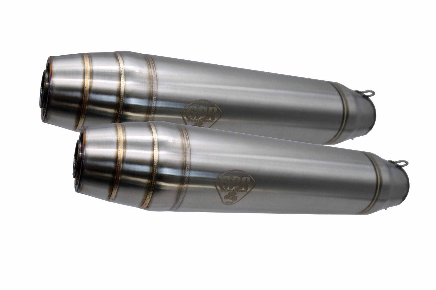 GPR exhaust compatible with  Moto Guzzi Daytona 1000 i.e. 1992-1999, Deeptone Inox Cafè Racer, Dual universal silencer kit, including db killer, without link pipes 