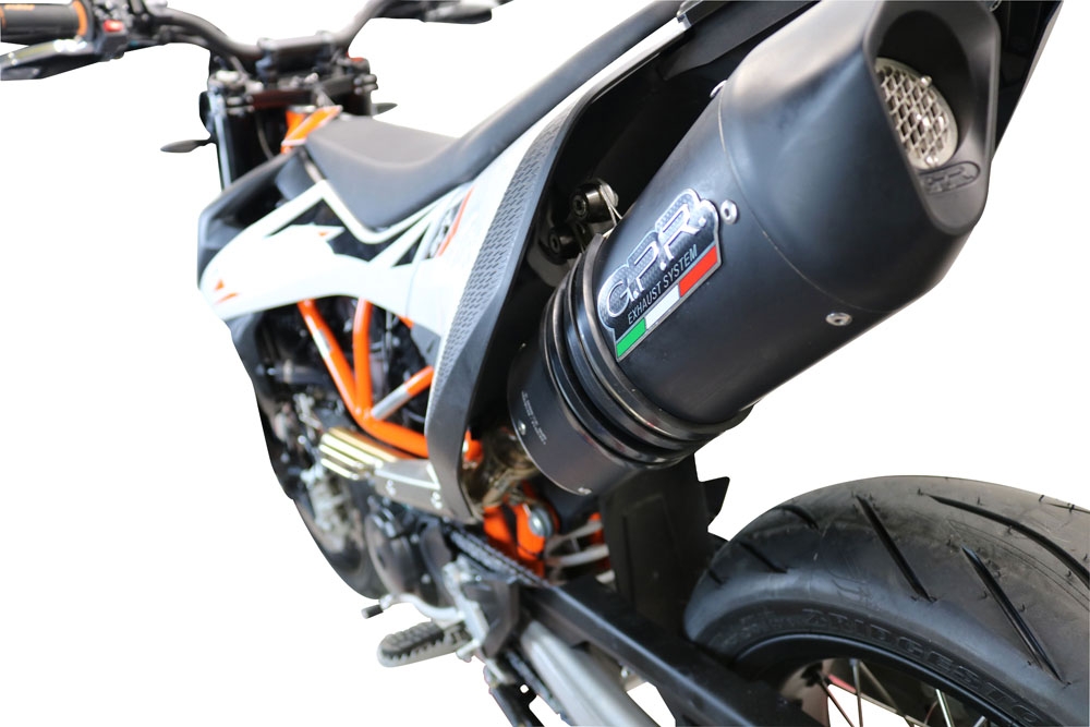 GPR exhaust compatible with  Ktm Smc 690 R  2019-2020, Furore Evo4 Nero, Slip-on exhaust including link pipe and removable db killer 