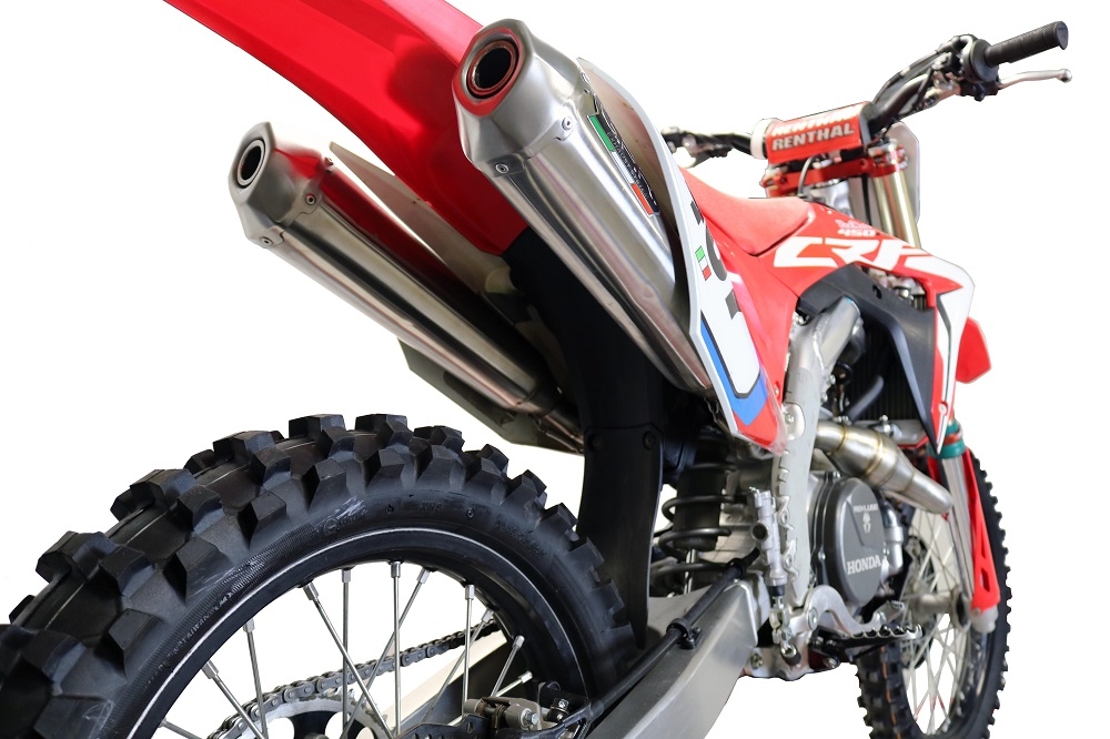 GPR exhaust compatible with  Honda CRF450R/RX 2020-2020, Pentacross FULL Titanium, Full system exhaust, including dual silencers, removable db killers/spark arrestors 