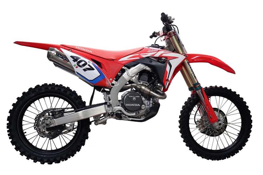 GPR exhaust compatible with  Honda CRF250R 2018-2021, Pentacross Full Titanium, Full system exhaust, including dual silencers, removable db killers/spark arrestors 