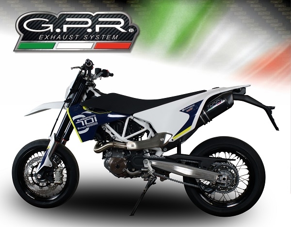 GPR exhaust compatible with  Husqvarna Supermoto 701  2021-2023, Furore Evo4 Nero, Slip-on exhaust including link pipe and removable db killer 