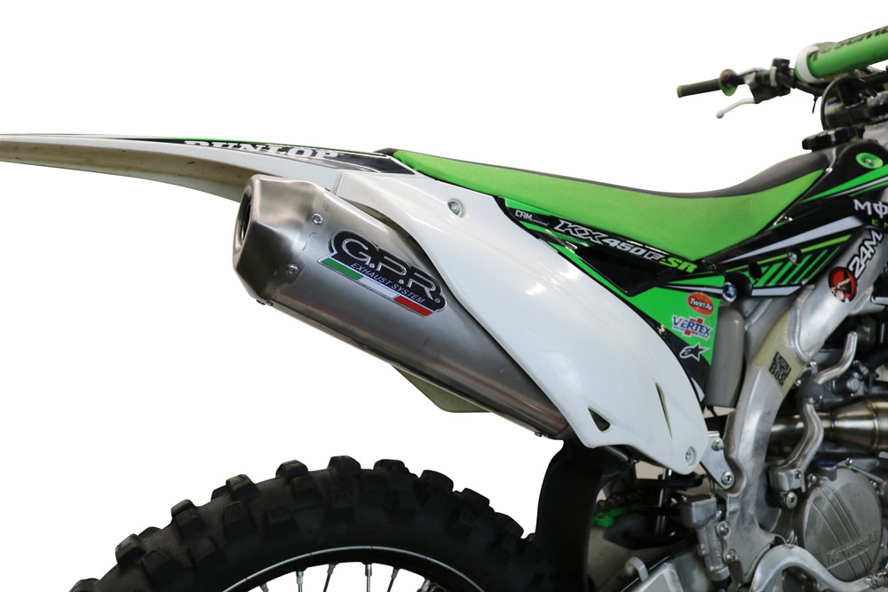 GPR exhaust compatible with  Kawasaki KX450F 2012-2015, Pentacross Inox, Full system exhaust, including removable db killer/spark arrestor 