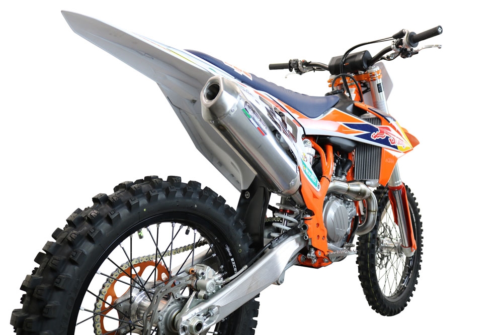 GPR exhaust compatible with  Ktm 450 SX-F Factory Edition 2108-2021, Pentacross Inox, Full system exhaust, including removable db killer/spark arrestor 