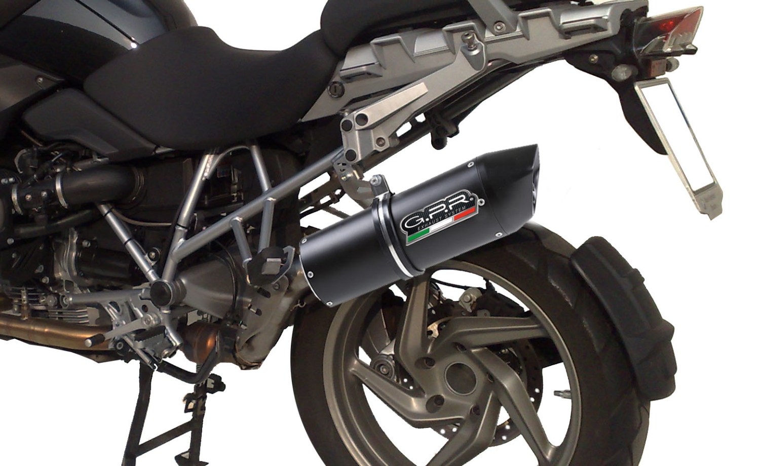 GPR exhaust compatible with  Bmw R1200GS - Adventure 2010-2012, Furore Nero, Slip-on exhaust including removable db killer and link pipe 