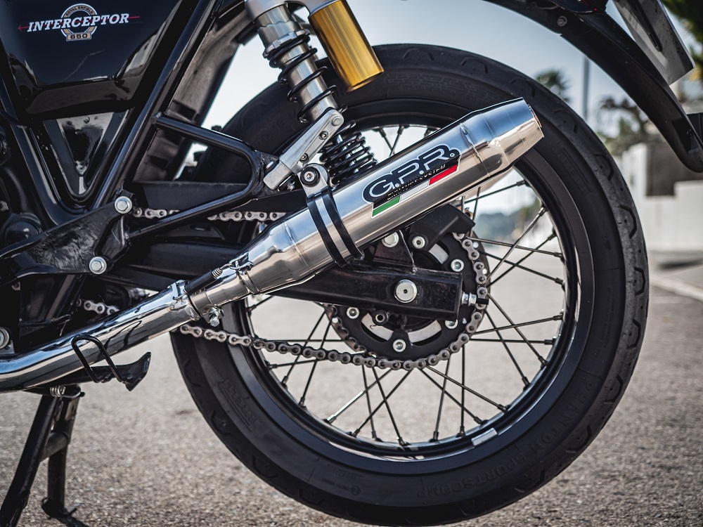 GPR exhaust compatible with  Royal Enfield Continental 650 2021-2024, Deeptone Inox, Dual slip-on exhausts including removable db killers and link pipes 