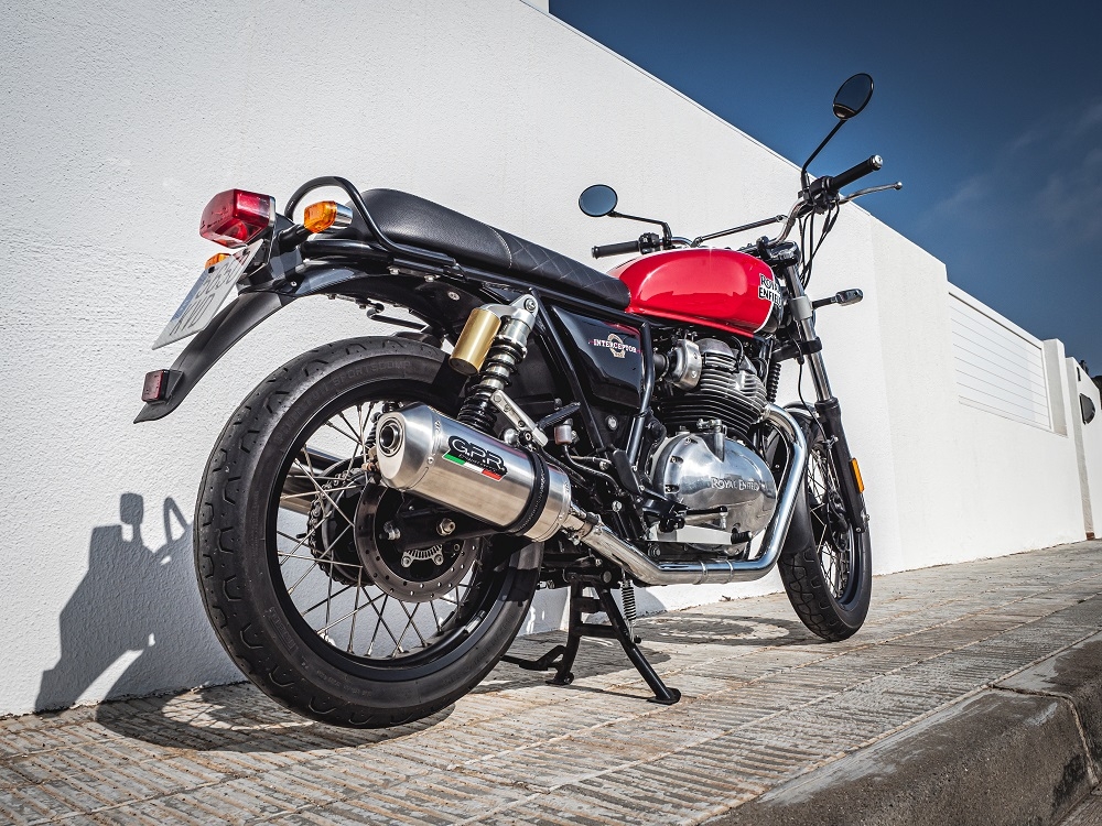 GPR exhaust compatible with  Royal Enfield Continental 650 2019-2020, Satinox, Dual slip-on exhausts including removable db killers and link pipes 