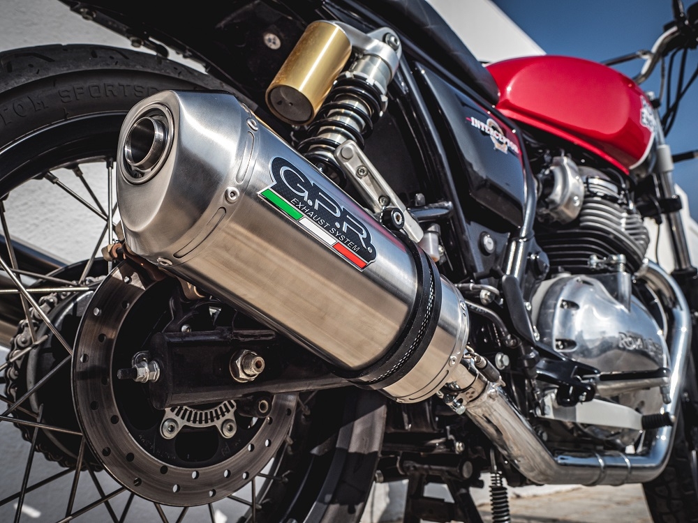 GPR exhaust compatible with  Royal Enfield Continental 650 2019-2020, Satinox, Dual slip-on exhausts including removable db killers and link pipes 