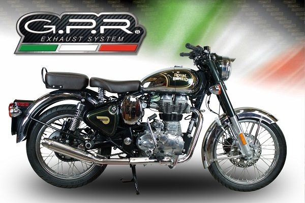 GPR exhaust compatible with  Royal Enfield Classic / Bullet Efi 500 2017-2020, Deeptone Inox, Slip-on exhaust including link pipe and removable db killer 