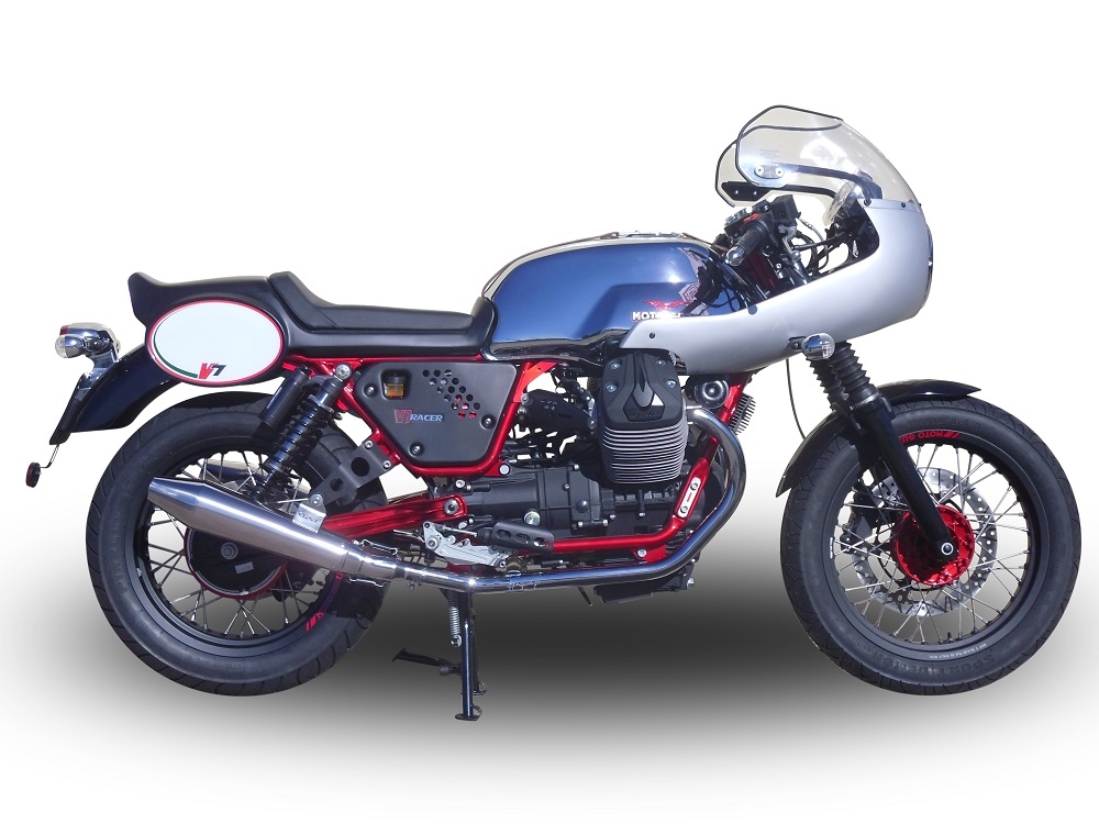 Exhaust system compatible with Moto Guzzi V7 (I - II) Racer 2010-2016, Vintacone , Dual Homologated legal slip-on exhaust including removable db killers, link pipes and catalysts 