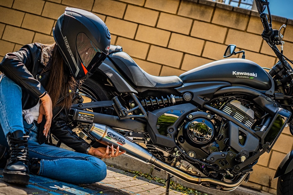 Exhaust system compatible with Kawasaki Vulcan 650 S 2015-2023, Ultracone, Homologated legal full system exhaust, including removable db killer and catalyst 