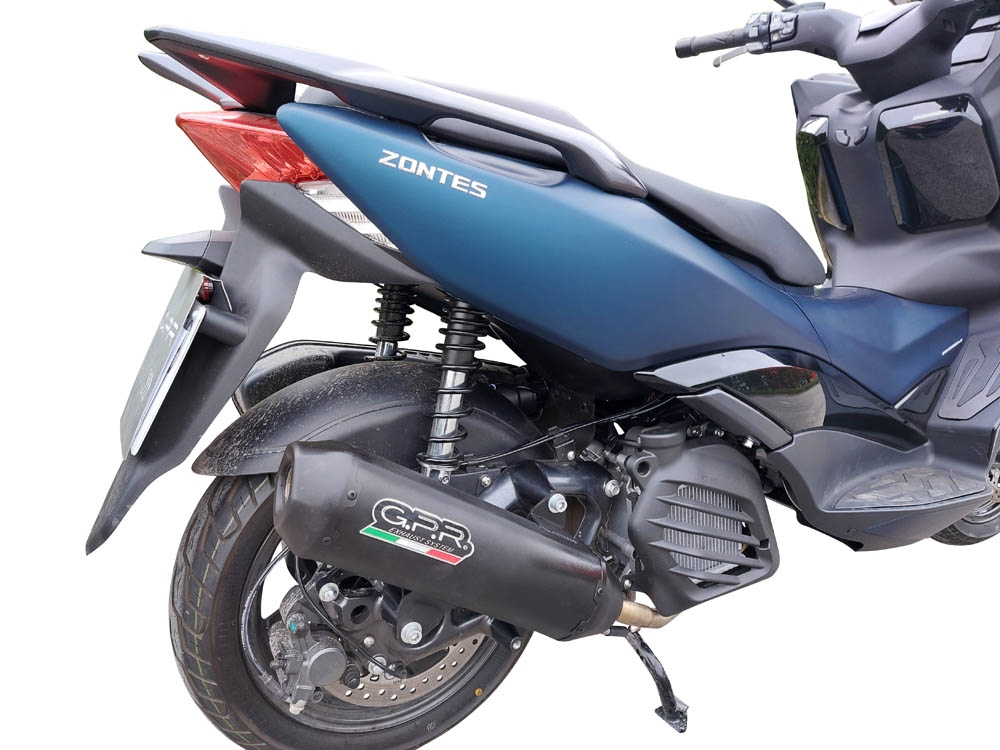 Exhaust system compatible with Zontes M 125 2022-2024, Pentaroad Black, Homologated legal full system exhaust, including removable db killer and catalyst 