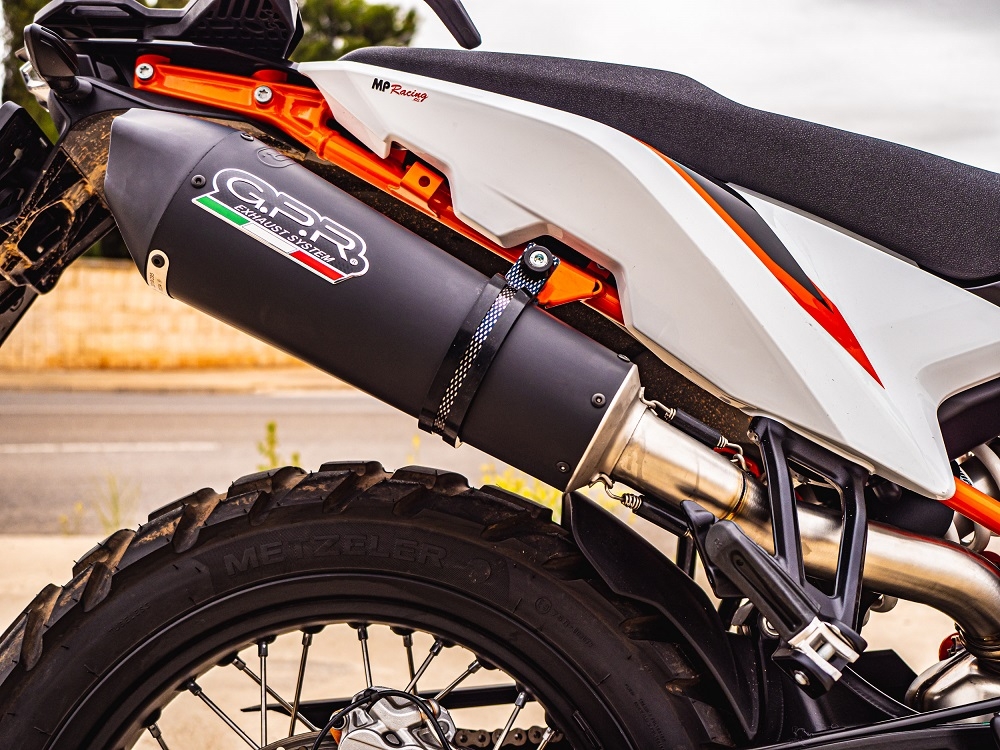 GPR exhaust compatible with  Ktm 890 Adventure R/Rally 2021-2023, GP Evo4 Black Titanium, Slip-on exhaust including removable db killer and link pipe 