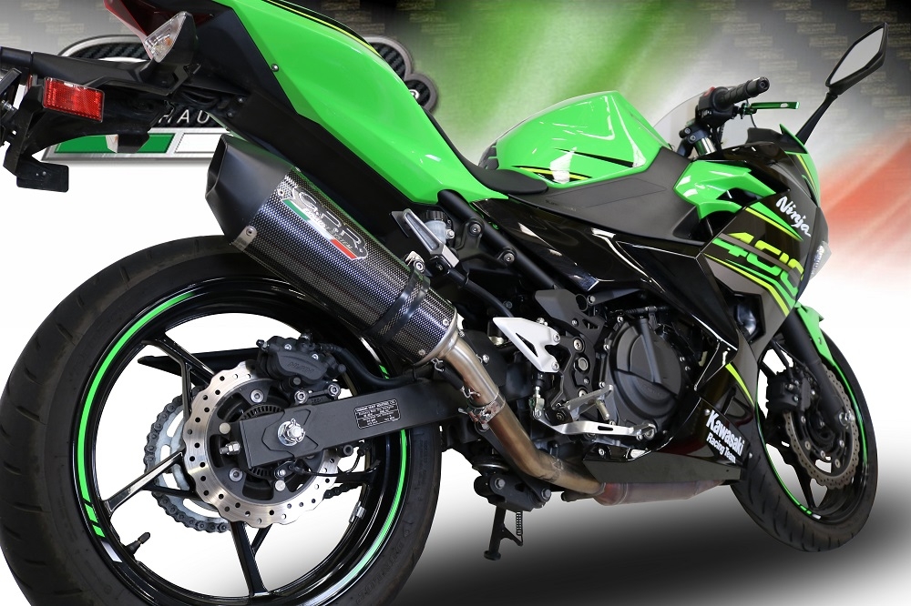 GPR exhaust compatible with  Kawasaki Ninja 400 2018-2022, GP Evo4 Poppy, Slip-on exhaust including removable db killer and link pipe 