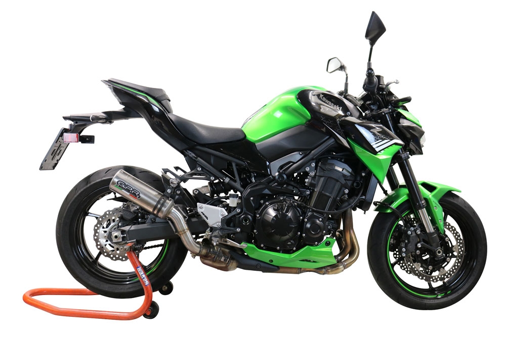 Exhaust system compatible with Kawasaki Z 900 2021-2024, M3 Titanium Natural, Homologated legal slip-on exhaust including removable db killer and link pipe 