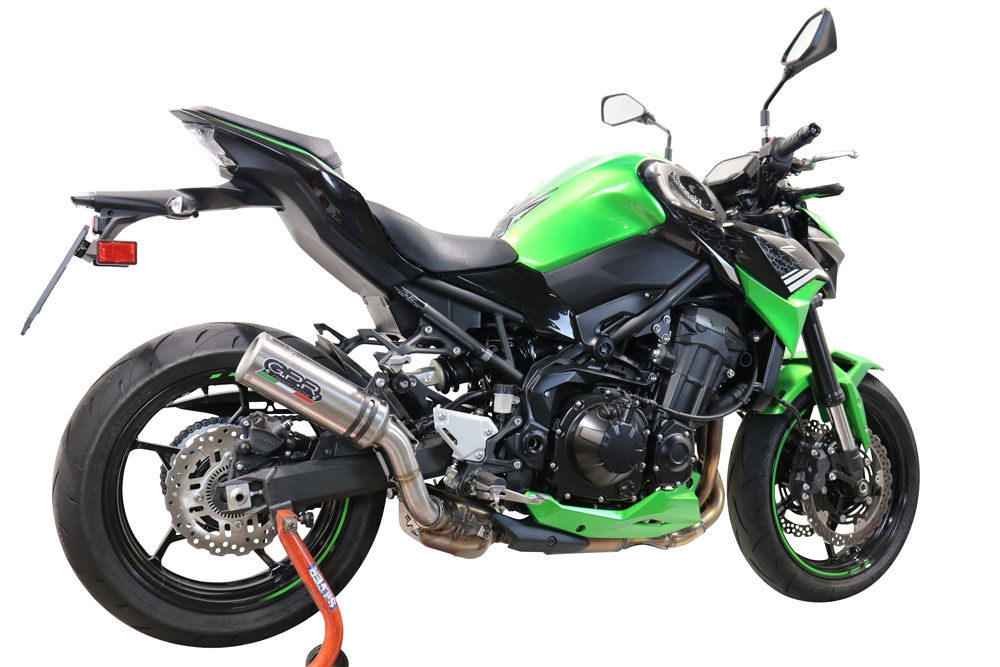 Exhaust system compatible with Kawasaki Z 900 2021-2024, M3 Titanium Natural, Homologated legal slip-on exhaust including removable db killer and link pipe 