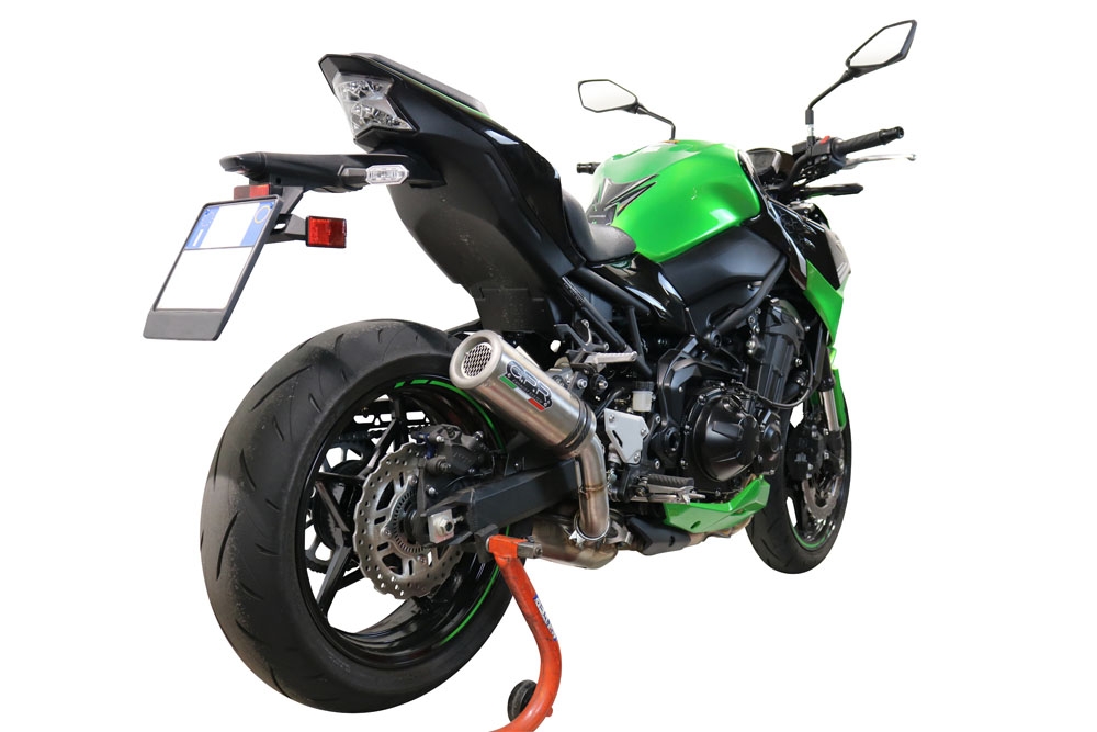 Exhaust system compatible with Kawasaki Z 900 2021-2024, M3 Titanium Natural, Homologated legal slip-on exhaust including removable db killer and link pipe 