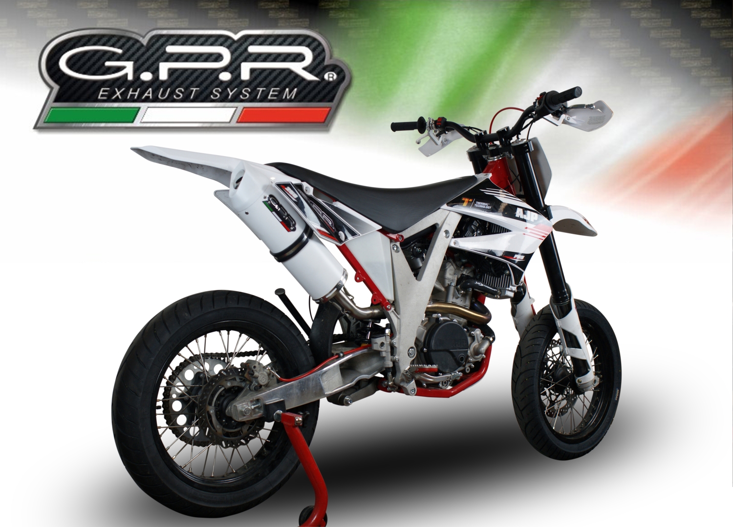 GPR exhaust compatible with  Ajp PR5 2015-2018, Albus Ceramic, Slip-on exhaust including removable db killer and link pipe 