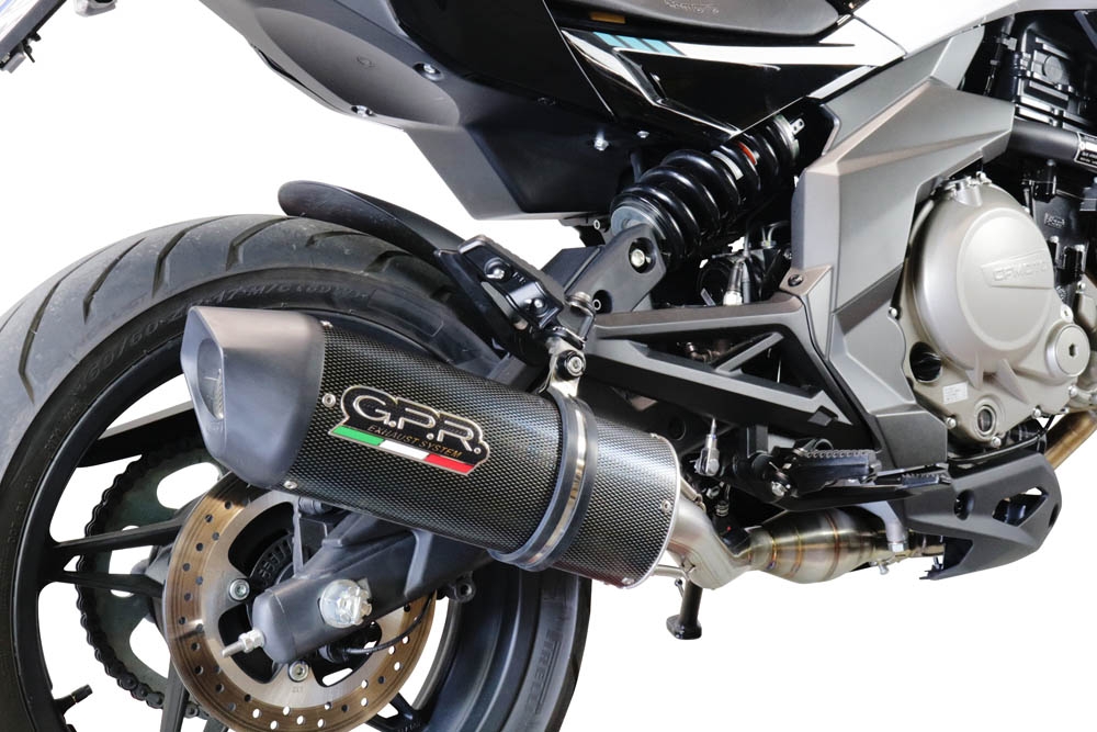 Exhaust system compatible with Cf Moto 400 NK 2021-2023, Furore Evo4 Poppy, Homologated legal slip-on exhaust including removable db killer, link pipe and catalyst 