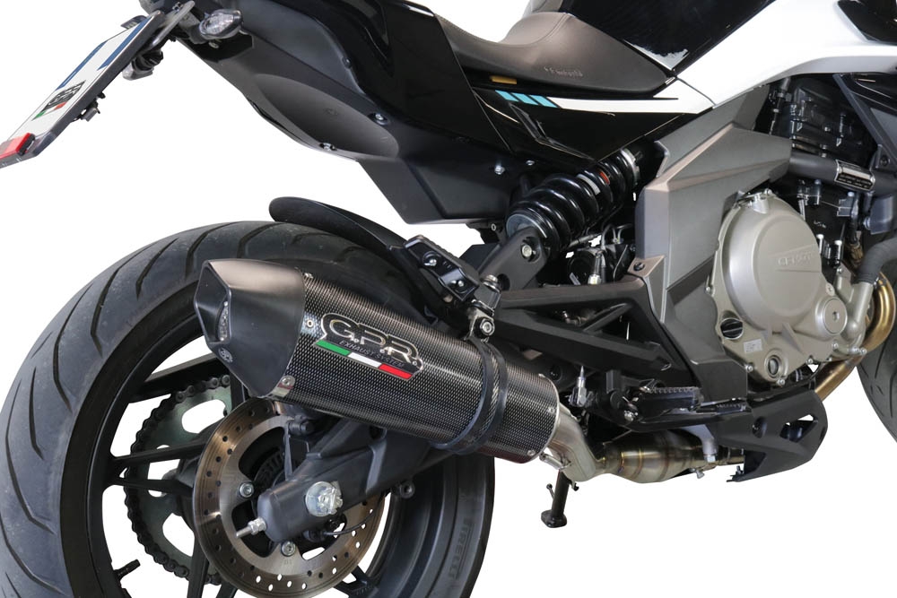 Exhaust system compatible with Cf Moto 400 NK 2021-2023, GP Evo4 Poppy, Homologated legal slip-on exhaust including removable db killer, link pipe and catalyst 