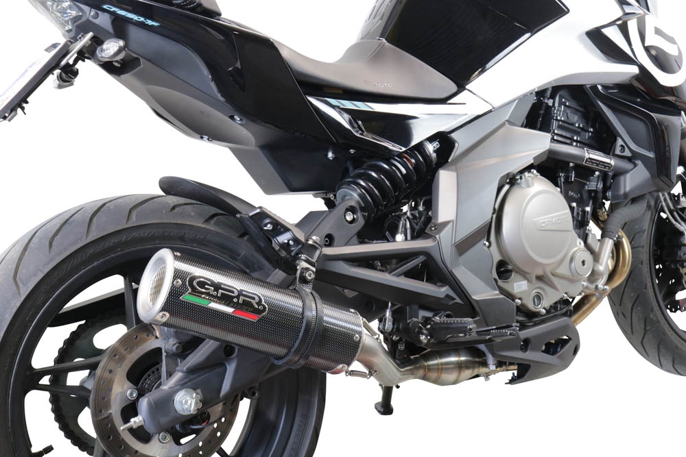 Exhaust system compatible with Cf Moto 400 NK 2021-2023, M3 Poppy , Homologated legal slip-on exhaust including removable db killer, link pipe and catalyst 