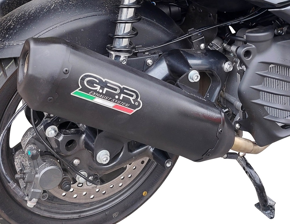 Exhaust system compatible with Bmw C 400 X / GT 2021-2024, Pentaroad Black, Homologated legal slip-on exhaust including removable db killer, link pipe and catalyst 