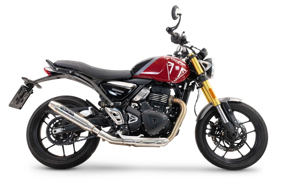 Triumph Scrambler 400 X 2023-2025, Deeptone Inox, Slip-on exhaust including removable db killer and link pipe 