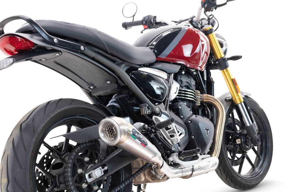 Triumph Scrambler 400 X 2023-2025, Powercone Evo, Slip-on exhaust including removable db killer and link pipe 