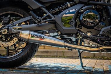 Exhaust system compatible with Kawasaki Vulcan 650 S 2015-2023, Ultracone, Homologated legal full system exhaust, including removable db killer and catalyst 