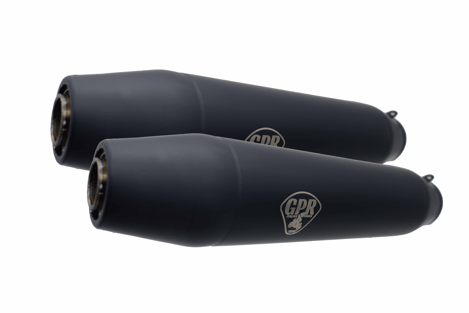 GPR exhaust compatible with  Moto Guzzi Daytona 1000 i.e. 1992-1999, Deeptone Black Cafè Racer, Dual universal silencer kit, including db killer, without link pipes 